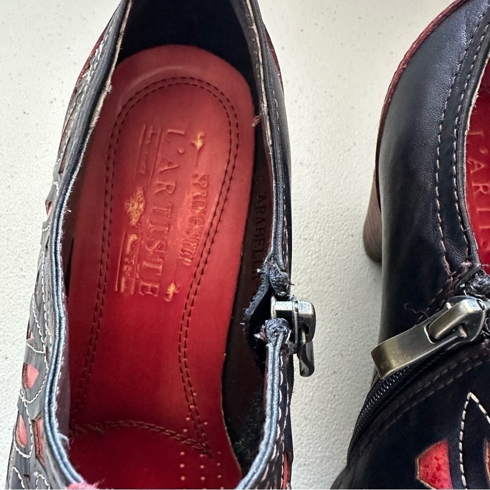 Spring Step L'Artiste Arabella Ankle Booties Side Zip Red/Black leather - Picture 5 of 9